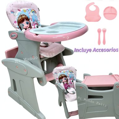 SILLA DE COMER PARA BEBE ESTRUCTURA REFORZADA CON ACCESORIOS ROSADO