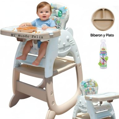 SILLA DE COMER PARA BEBE GATITO BEIGE CON PLATITO