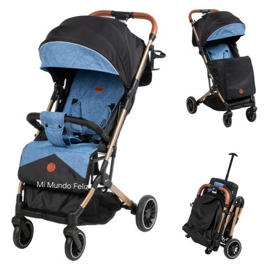 COCHE PARA BEBE PLEGABLE MALETA CON CUBREPIES AZUL