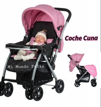 COCHE CUNA PARA BEBE ROSA MANGO REVERSIBLE