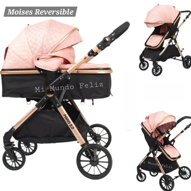 COCHE MOISES PARA BEBE CON AMORTIGUACION GOLDEN PARIS ROSAS