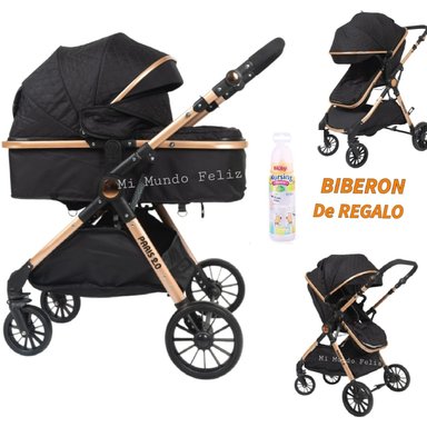 COCHE MOISES PARA BEBE CON AMORTIGUACION GOLDEN PARIS NEGRO