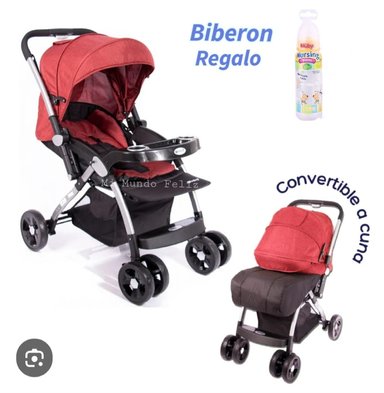 COCHE PARA BEBE AMPLIO CON CUBREPIES ROJO