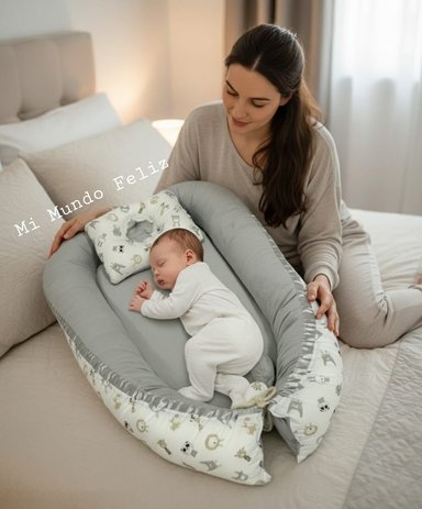 NIDO COLECHO PARA BEBE CON ALMOHADITA GRIS