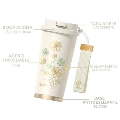VASO TÉRMICO GERM TREBOL BLANCO 500ML ACERO INOXIDABLE - 2