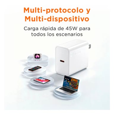CARGADOR RÁPIDO SOLOHOUR GAN 45W CON CABLE USB-C A USB-C BLANCO - 5