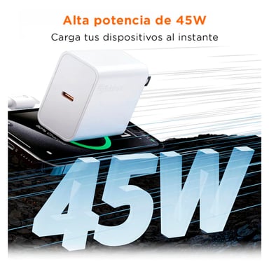 CARGADOR RÁPIDO SOLOHOUR GAN 45W CON CABLE USB-C A USB-C BLANCO - 7