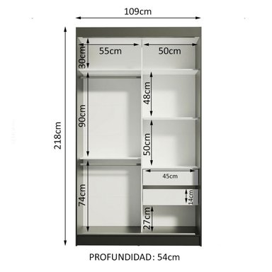 ROPERO MADESA 10971E TOKIO CORREDIZAS 1 ESPEJO 2 PUERTAS 2 CAJONES - 2