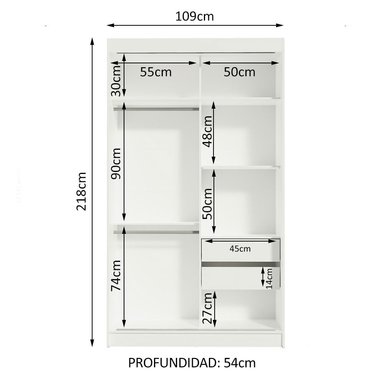 ROPERO MADESA 10971E TOKIO CORREDIZAS 1 ESPEJO 2 PUERTAS 2 CAJONES - 2