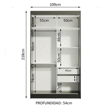 ROPERO MADESA 10972E TOKIO CORREDIZAS ESPEJO 2 PUERTAS 2 CAJONES MARRON - 2