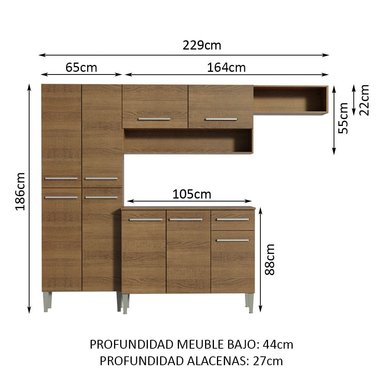 MUEBLE DE COCINA MADESA EMILLY 1 CAJÓN TOP 229 CM - 3