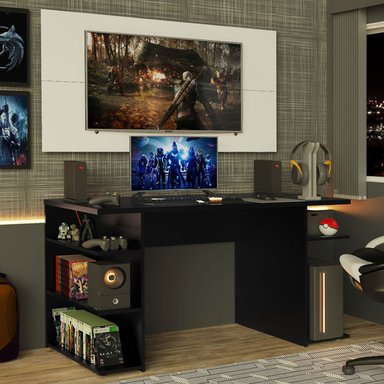 ESCRITORIO GAMER MADESA MDFC02000177 60 CM X 136 CM BLANCO Y PANEL DE TV 50”