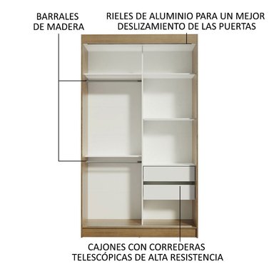 ROPERO TOKIO 2 PUERTAS CORREDIZAS 2 CAJONES - MARRÓN/BLANCO - 5