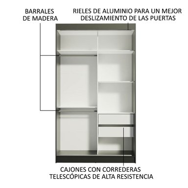 ROPERO TOKIO 2 PUERTAS CORREDIZAS 1 ESPEJO - NEGRO/MARRÓN - 5