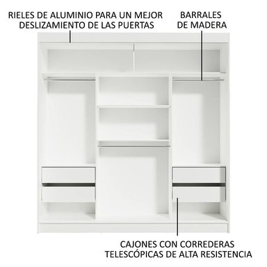 ROPERO RENO 3 PUERTAS CORREDIZAS 1 ESPEJO - BLANCO/NEGRO - 3