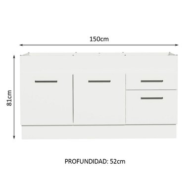 MUEBLE DE COCINA AGATA 150 CM (MOSTRADOR PARA LAVADERO) - BLANCO - 2