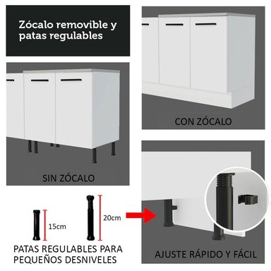 MUEBLE DE COCINA AGATA 150 CM (MOSTRADOR PARA LAVADERO) - BLANCO - 9