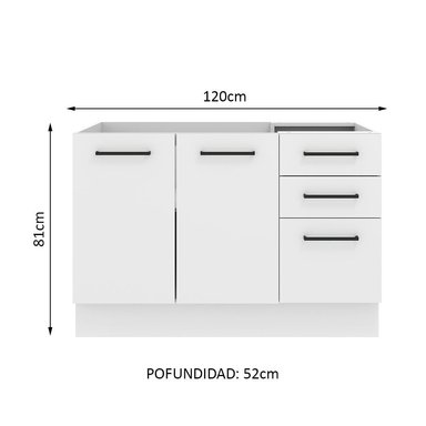 MUEBLE DE COCINA AGATA 120 CM - MOSTRADOR PARA LAVADERO - BLANCO - 2