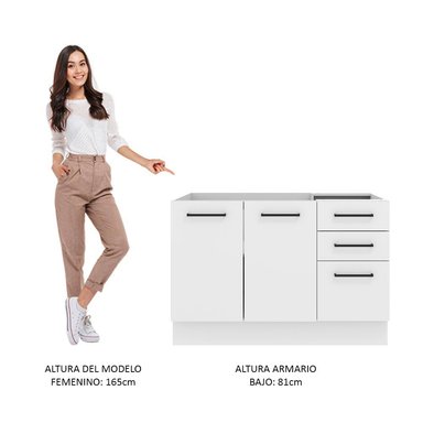 MUEBLE DE COCINA AGATA 120 CM - MOSTRADOR PARA LAVADERO - BLANCO - 5