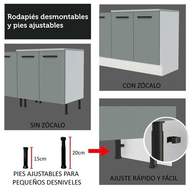 MUEBLE DE COCINA MADESA AGATA 2 CAJONES 150 CM MOSTRADOR PARA FREGADERO CON ENCIMERA - 5