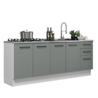 KIT CON 2 MUEBLES DE COCINA AGATA 200 CM - BLANCO/GRIS