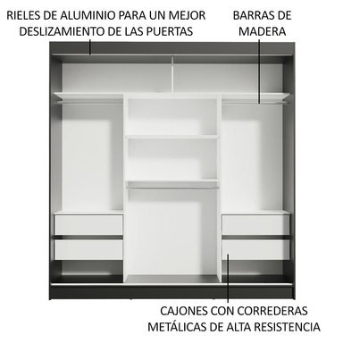ROPERO RENO 3 PUERTAS CORREDIZAS 1 ESPEJO - NEGRO - 6