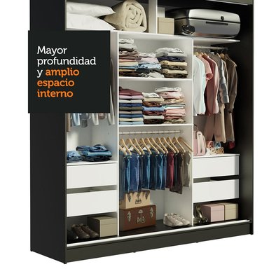 ROPERO RENO 3 PUERTAS CORREDIZAS 1 ESPEJO - NEGRO - 7