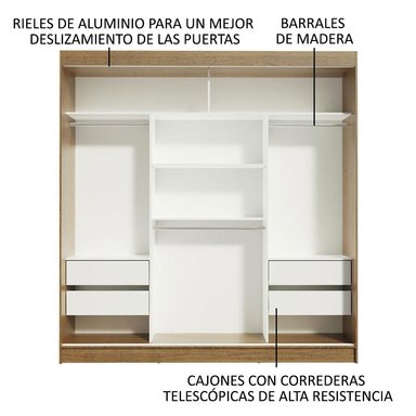 ROPERO RENO 3 PUERTAS CORREDIZAS CON ESPEJOS - MARRÓN/NEGRO - 6