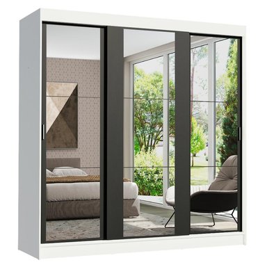 ROPERO RENO 3 PUERTAS CORREDIZAS CON ESPEJOS - BLANCO/NEGRO