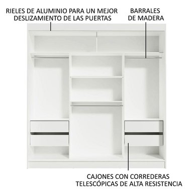 ROPERO RENO 3 PUERTAS CORREDIZAS CON ESPEJOS - BLANCO/NEGRO - 5