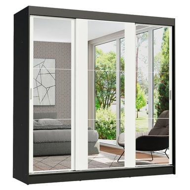 ROPERO RENO 3 PUERTAS CORREDIZAS CON ESPEJOS - NEGRO/BLANCO