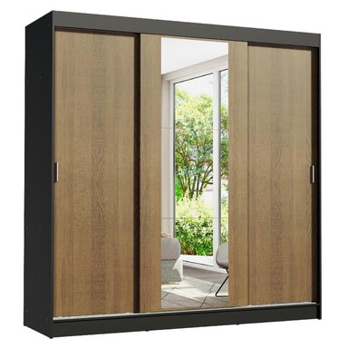 ROPERO RENO 3 PUERTAS CORREDIZAS 1 ESPEJO - NEGRO/MARRÓN