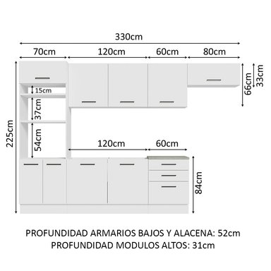 MUEBLE DE COCINA MADESA GRAG330001 3 CAJONES INTEGRAL AGATA 330 CM - 3