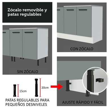 MUEBLE DE COCINA AGATA 40 CM 1 PUERTA - BLANCO/GRIS - 8
