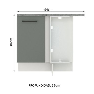 MUEBLE DE COCINA AGATA - MOSTRADOR DE ESQUINA 1 PUERTA - BLANCO/GRIS - 2