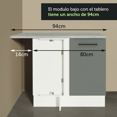 MUEBLE DE COCINA AGATA - MOSTRADOR DE ESQUINA 1 PUERTA - BLANCO/GRIS - 5