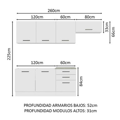 MUEBLE DE COCINA MADESA GRAG260002 3 CAJONES AGATA INTEGRAL 260 CM - 3