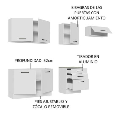 MUEBLE DE COCINA MADESA GRAG260002 3 CAJONES AGATA INTEGRAL 260 CM - 6