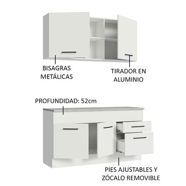 MUEBLE DE COCINA MADESA AGATA 2 CAJONES INTEGRAL COMPACTA 150 CM CON ENCIMERA - 4