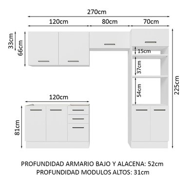 MUEBLE DE COCINA MADESA AGATA 3 CAJONES INTEGRAL 270 CM - 3