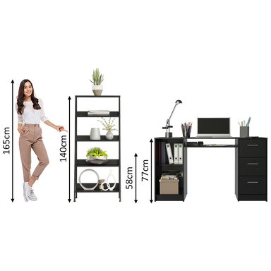 ESCRITORIO DE OFICINA ALASKA + MUEBLE ESTANTE LIBRERO - NEGRO - 3