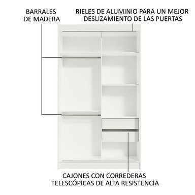 ROPERO MADESA 10972ECB TOKIO CORREDIZAS ESPEJO 2 PUERTAS 2 CAJONES MARRON - 6