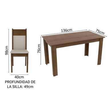 JUEGO COMEDOR MADESA 4 SILLAS CREMA HAVANA MESA TAPA MADERA - 2