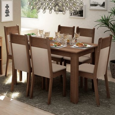JUEGO DE COMEDOR JAÍNE CON 6 SILLAS - MARRÓN/BEIGE