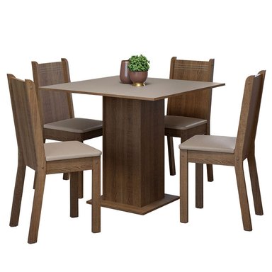 JUEGO DE COMEDOR SAMARA CON 4 SILLAS - MARRÓN/CREMA/BEIGE