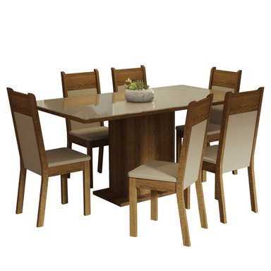JUEGO COMEDOR MADESA MDJA0601427GBE 6 SILLAS CREMA FRANCINE MARRON BEIGE