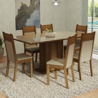 JUEGO COMEDOR MADESA MDJA0601427GBE 6 SILLAS CREMA FRANCINE MARRON BEIGE - 2