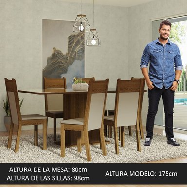 JUEGO COMEDOR MADESA MDJA0601427GBE 6 SILLAS CREMA FRANCINE MARRON BEIGE - 4