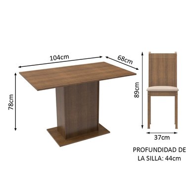 JUEGO DE COMEDOR LUANA CON 4 SILLAS - MARRÓN/BEIGE - 3