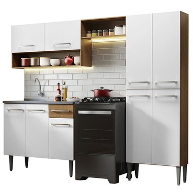 MUEBLE DE COCINA INTEGRAL EMILLY 229 CM CON LAVADERO 10 - MARRÓN/BLANCO